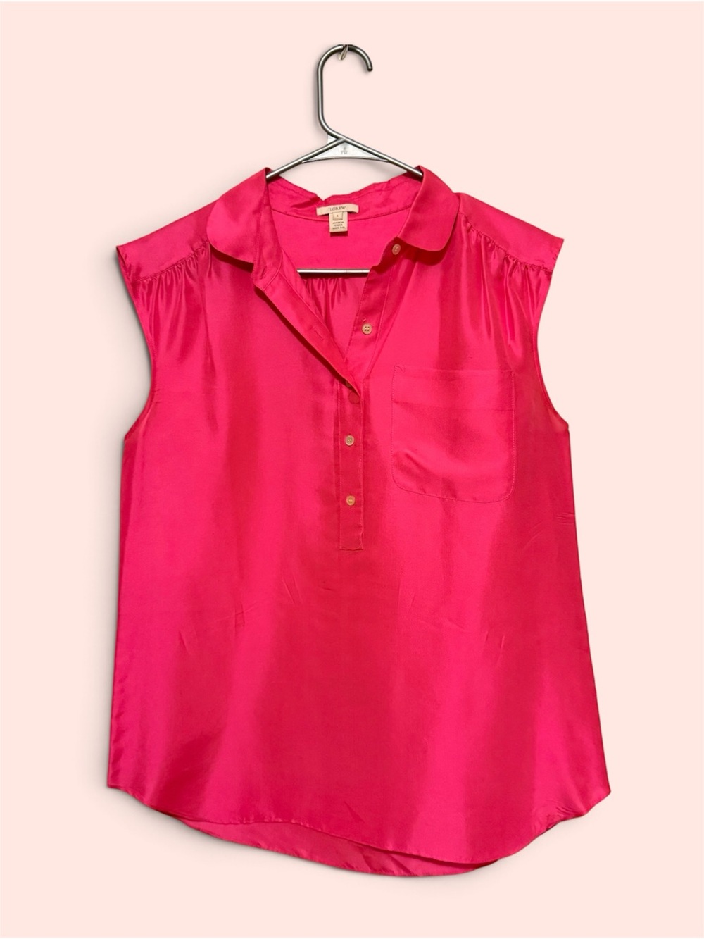J Crew Women's Silk Button-Front Top - Bright Pink